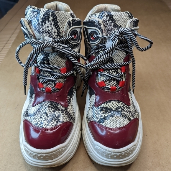 Anthony Wang Collection Women's Super Chunky High Platform Python Snakeskin/Burg - Picture 2 of 10